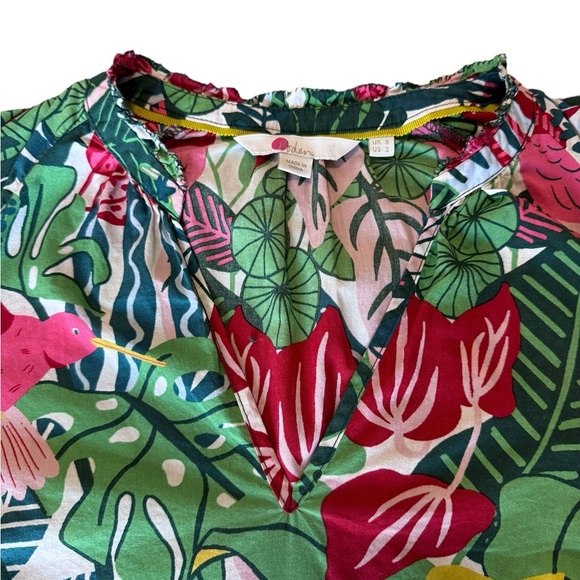 Boden Heather Parrot Print Blouse Size 2 Palm Leaf Paradise Jungle Long Sleeve - Picture 10 of 16